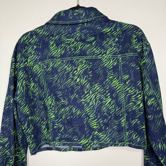 I.AM.GIA Sinead Navy and Green Tiger Cropped Jean Trucker Jacket NWOT - Picture 14 of 15
